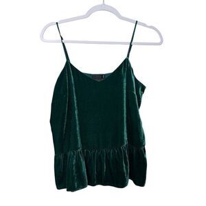 J.‎ Crew Velvet Camisole Peplum Tank Top Women 6 Green Silk Blend Ruffle Strappy